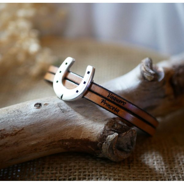 Lederen duo armband en hoefijzerlus aanpasbaar voor mannen of vrouwen