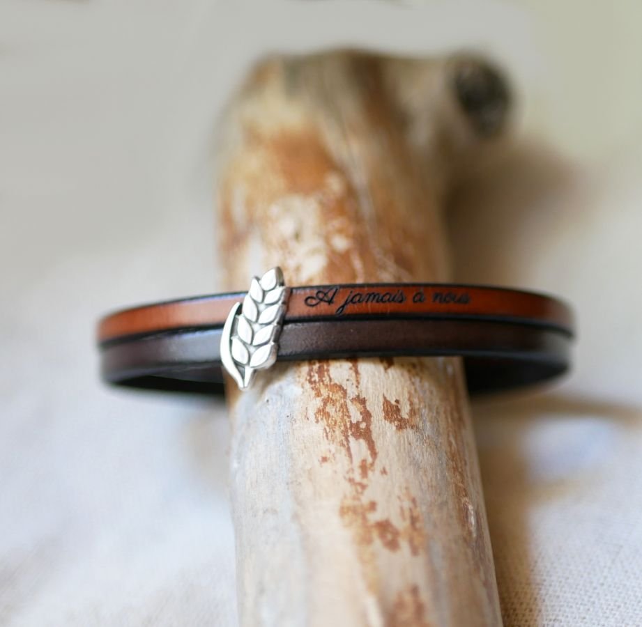 Leren duo armband en aanpasbare tarwe oorlus, man en vrouw tarwe bruiloft