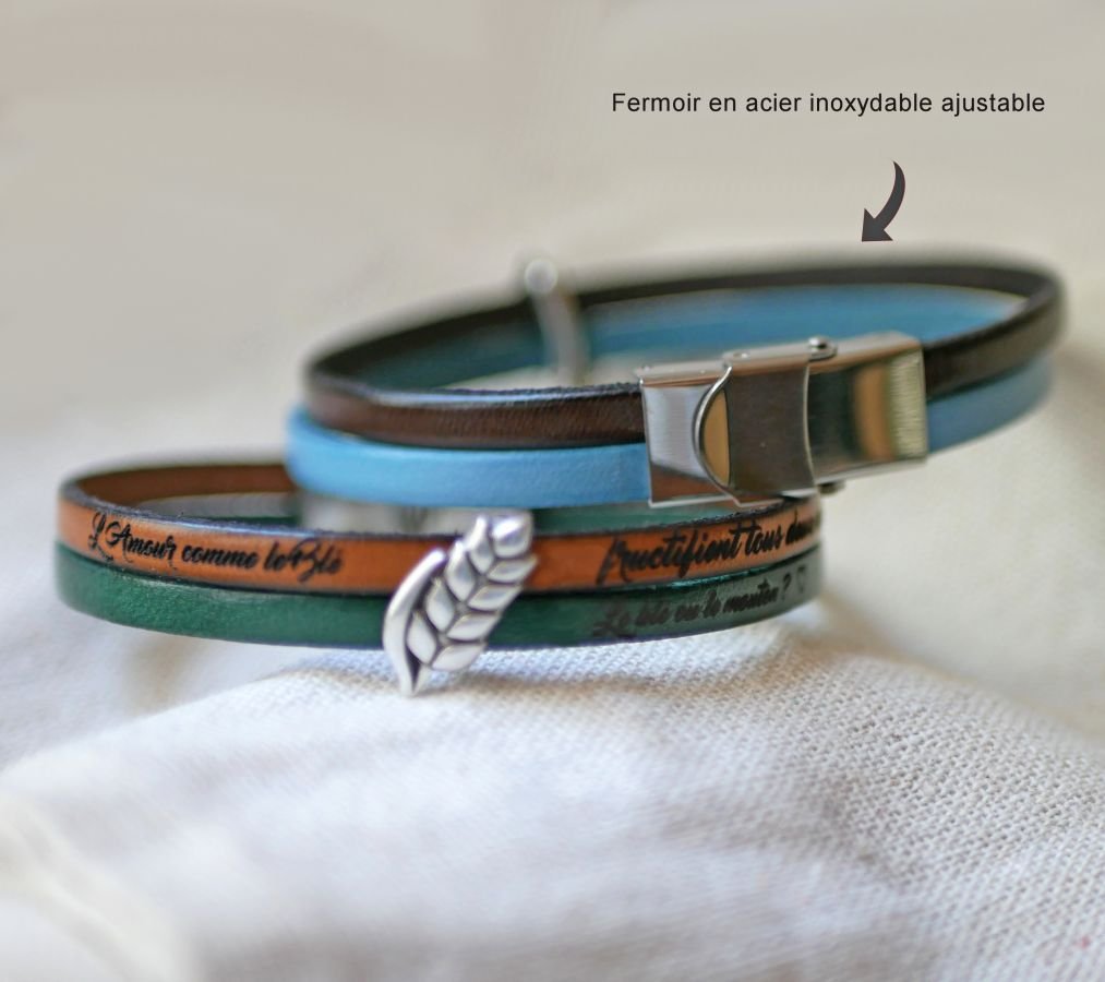 Leren duo armband en aanpasbare tarwe oorlus, man en vrouw tarwe bruiloft