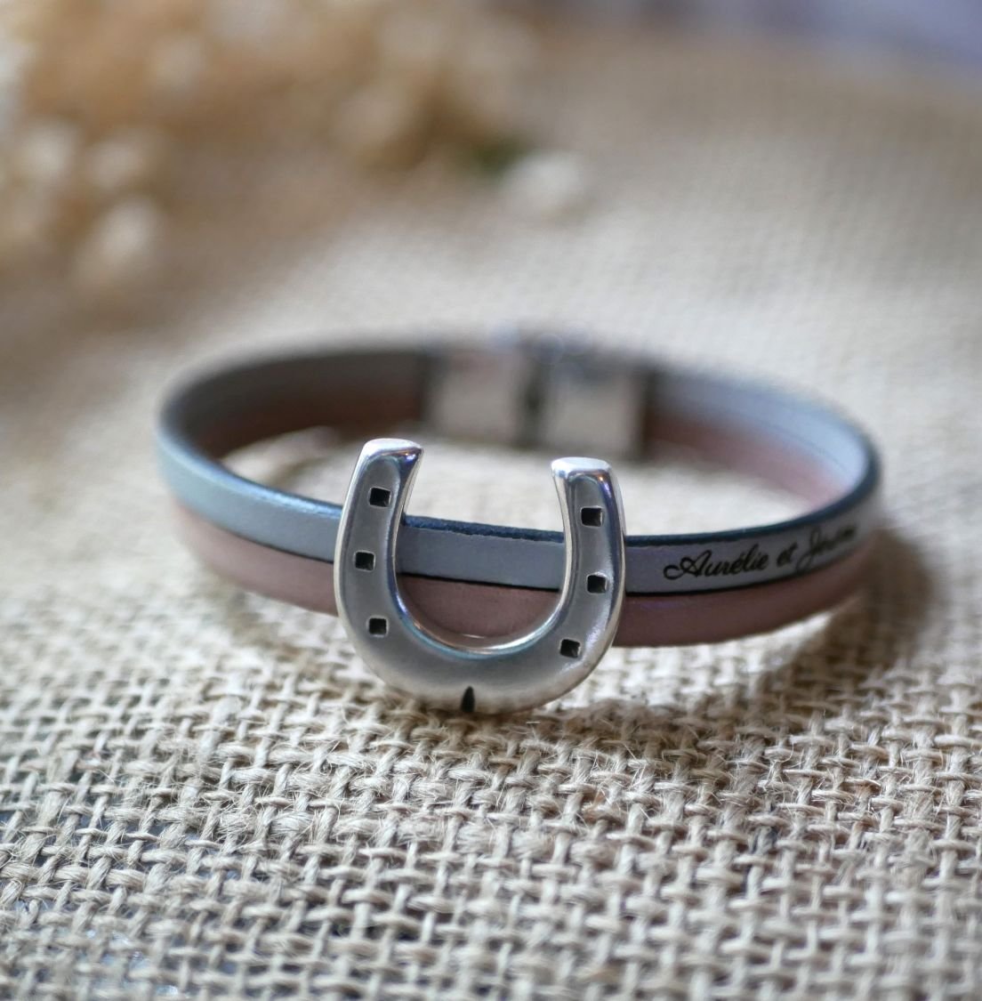 Lederen duo armband en hoefijzerlus aanpasbaar voor mannen of vrouwen