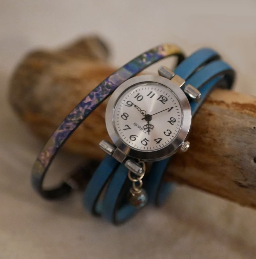 Vrouwenarmband van fijn leder met impressionistische print