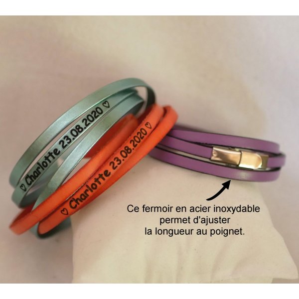 Gepersonaliseerde 3-draads leren armband voor vrouwen