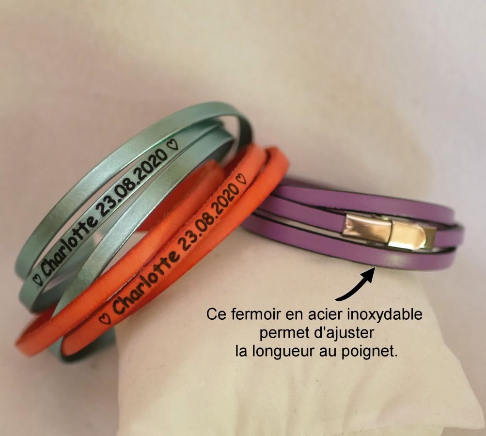 Gepersonaliseerde 3-draads leren armband voor vrouwen