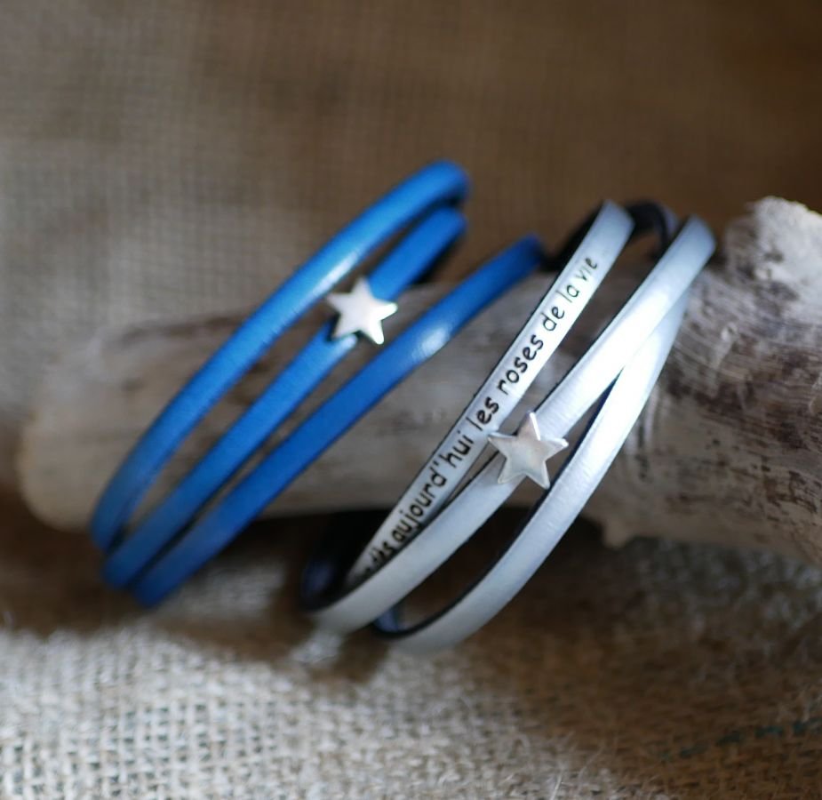 Leren armband voor vrouwen, aanpasbaar, zilveren ster ontwerp