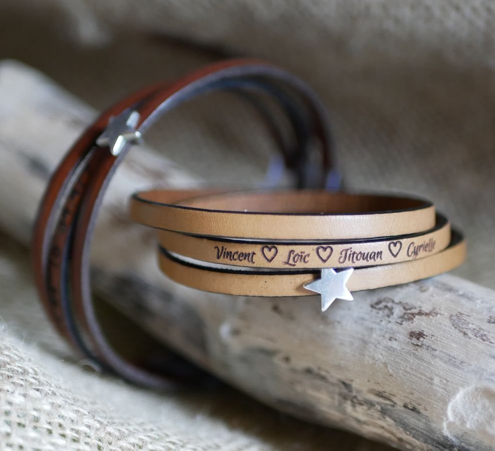 Leren armband voor vrouwen, aanpasbaar, zilveren ster ontwerp