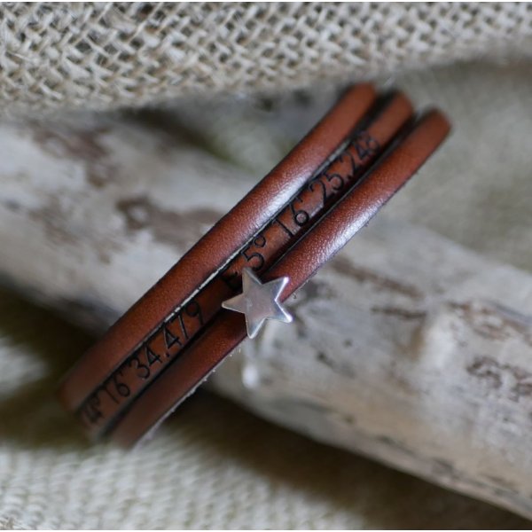 Leren armband voor vrouwen, aanpasbaar, zilveren ster ontwerp