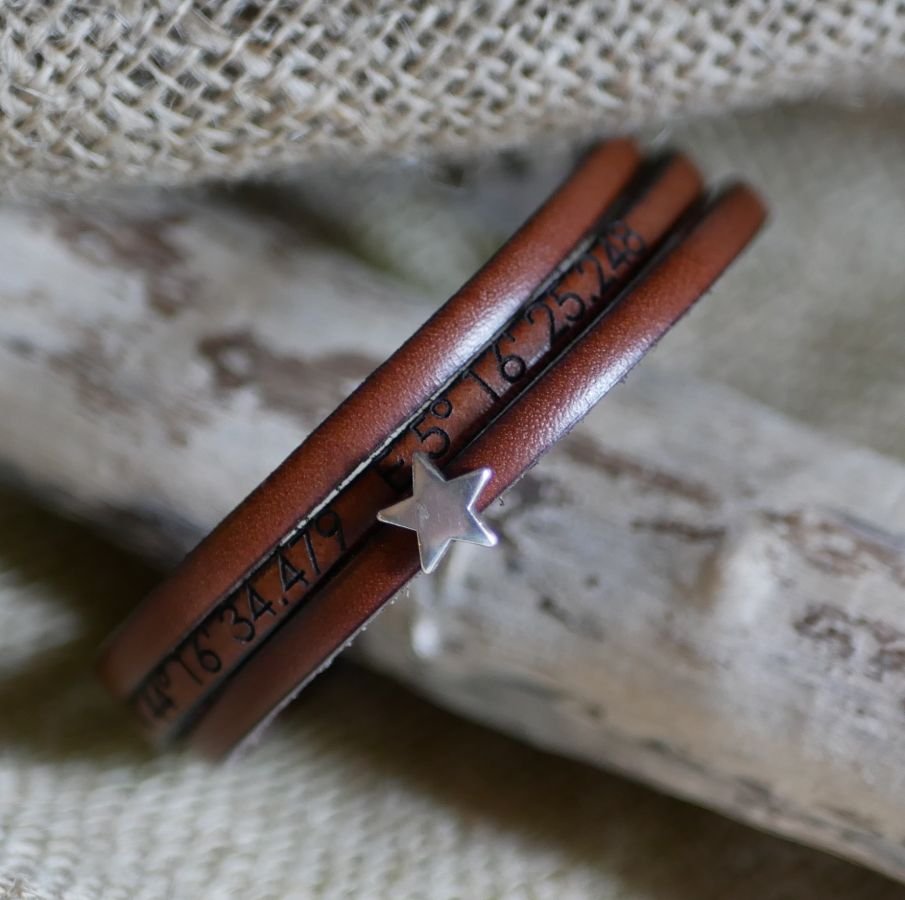 Leren armband voor vrouwen, aanpasbaar, zilveren ster ontwerp