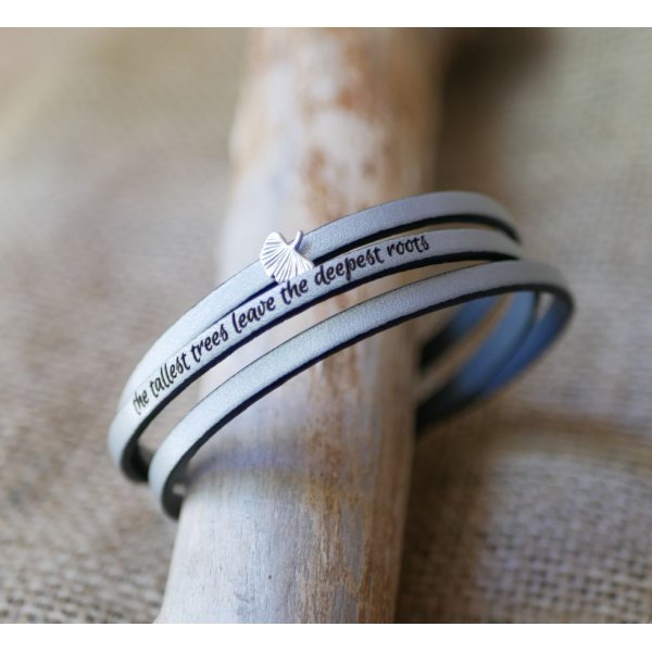 Leren armband vrouw multi-tours Ginkgo blad zilver gepersonaliseerd 