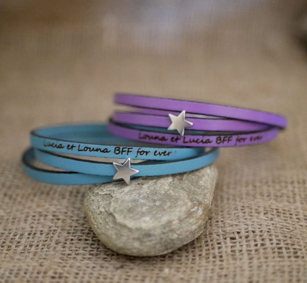 Leren armband voor vrouwen, aanpasbaar, zilveren ster ontwerp