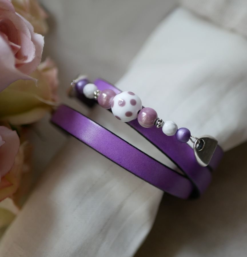 Leder en parels armband triple draaien om te personaliseren 