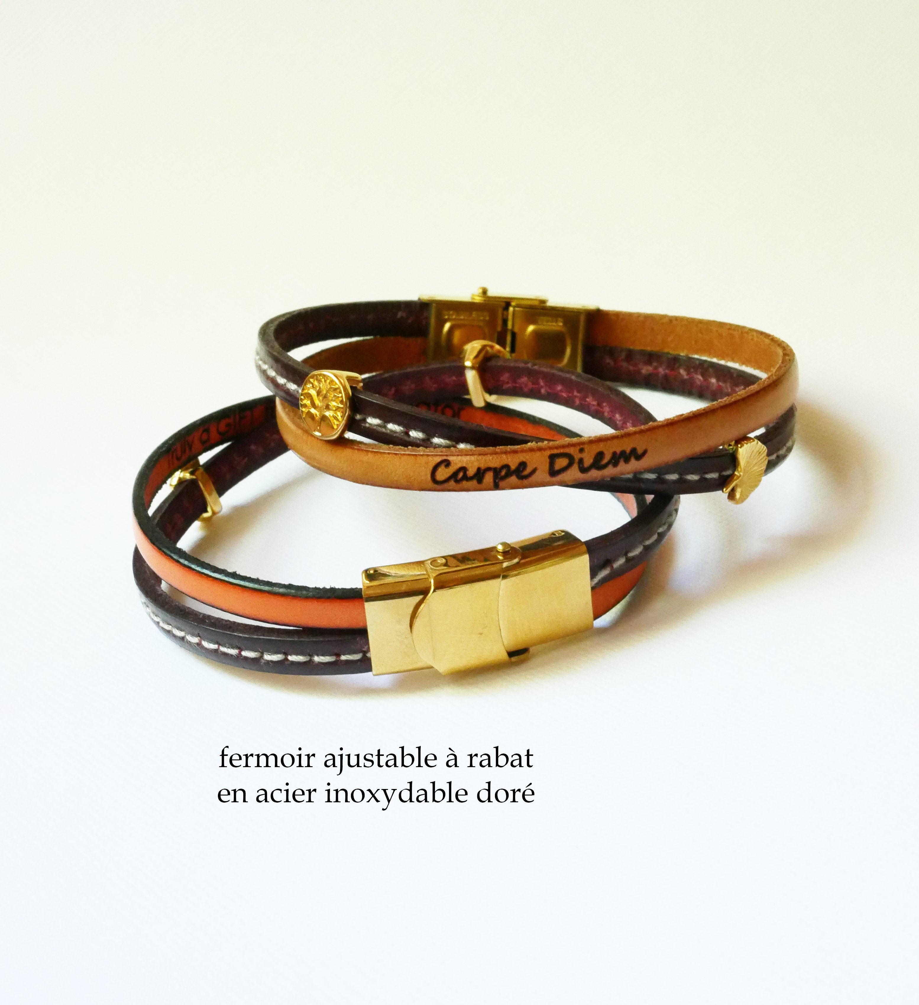 Twist leren duo-armband, verguld voor dames 