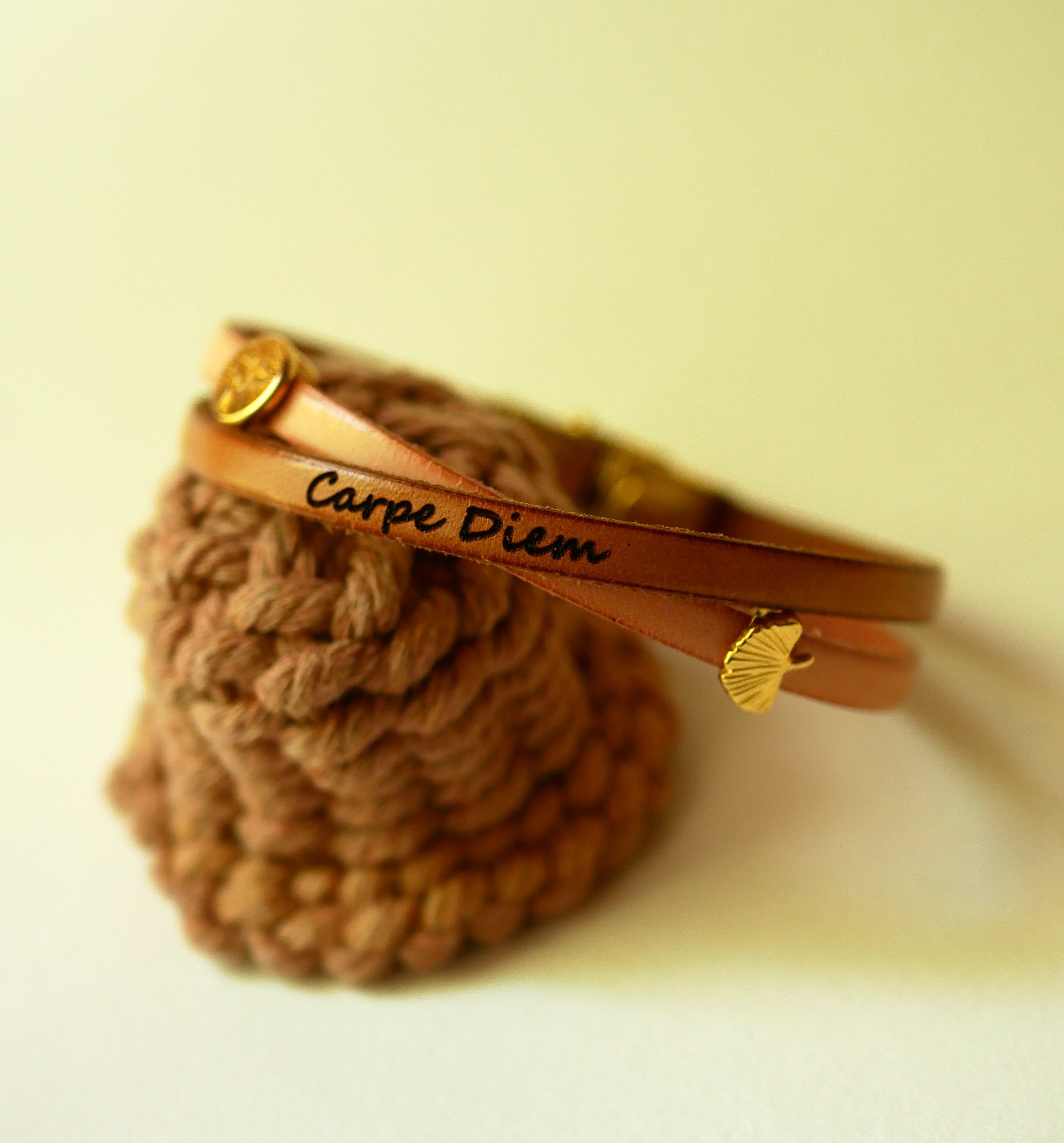 Twist leren duo-armband, verguld voor dames 