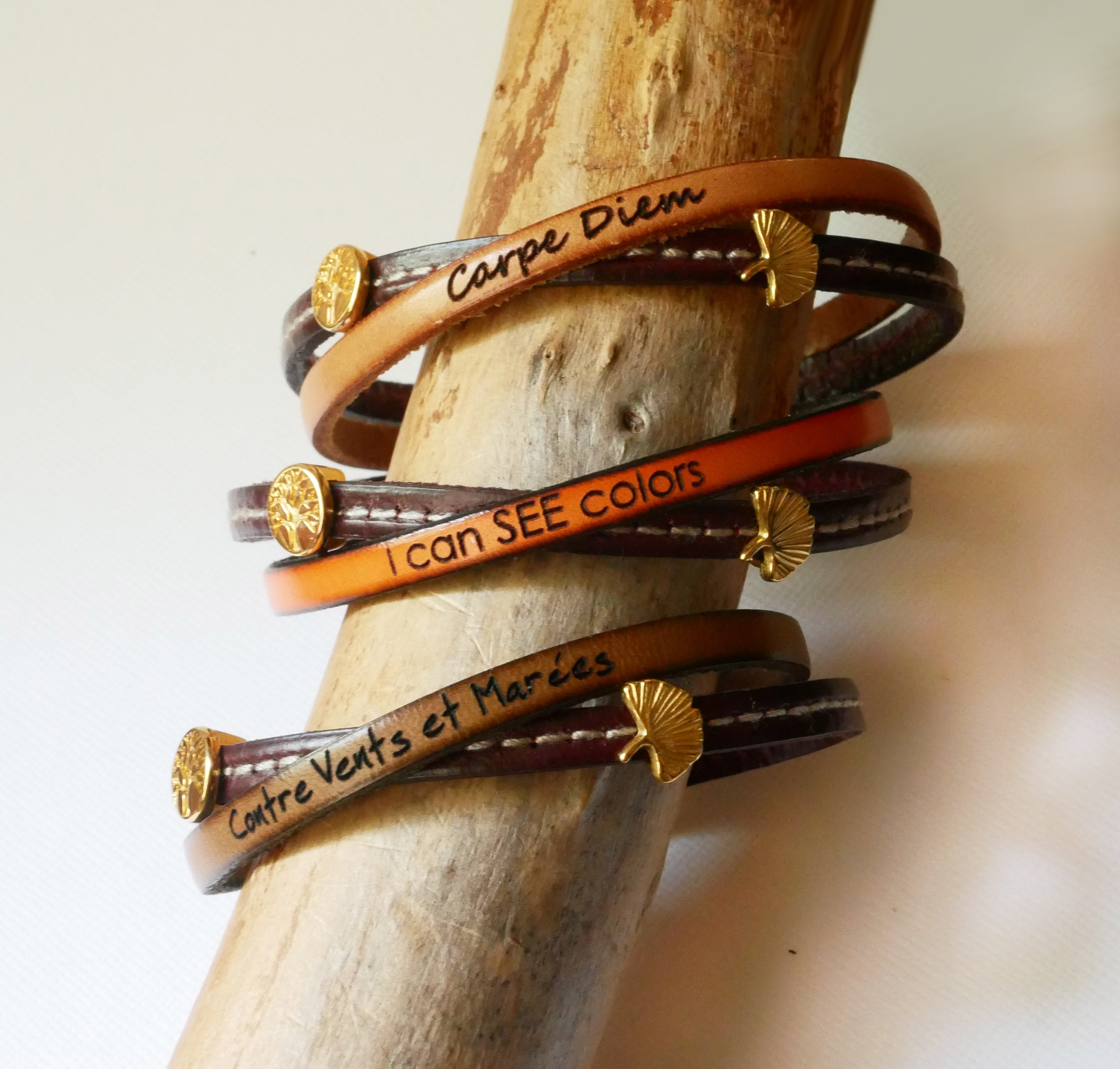 Twist leren duo-armband, verguld voor dames 