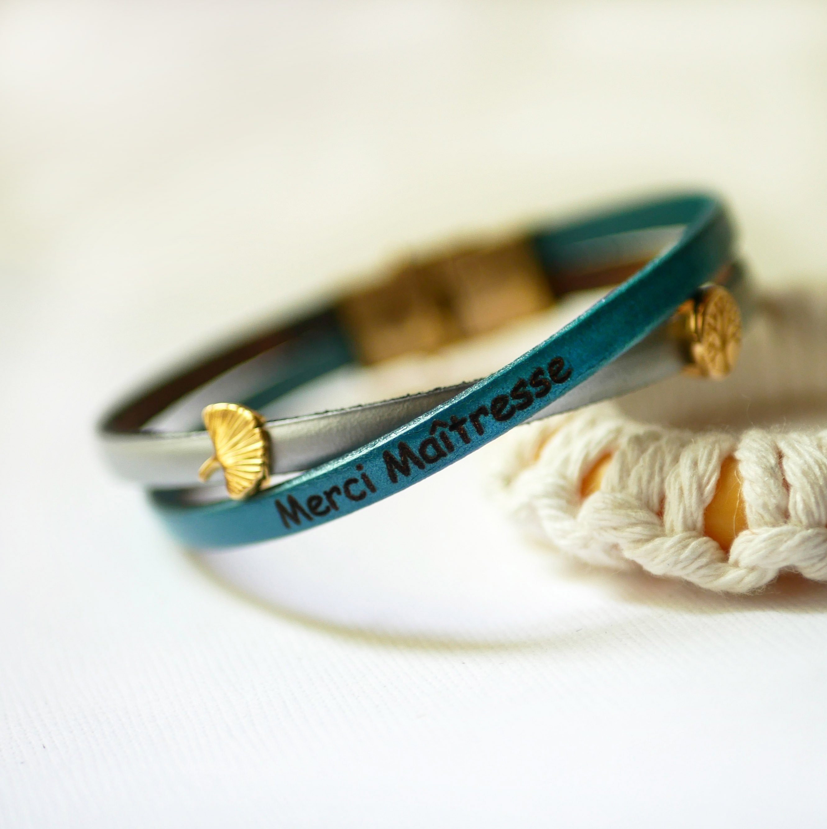 Twist leren duo-armband, verguld voor dames 