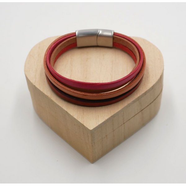 Multi-leren damesarmband in manchet Rood, Perzik, Koraal, Beige