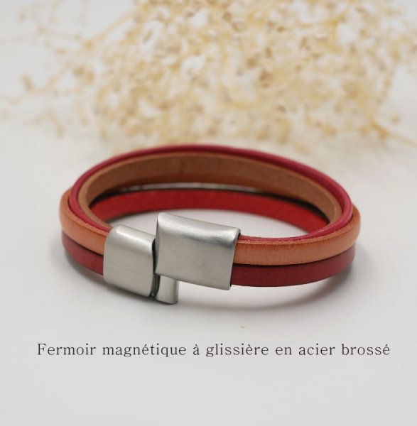 Multi-leren damesarmband in manchet Rood, Perzik, Koraal, Beige