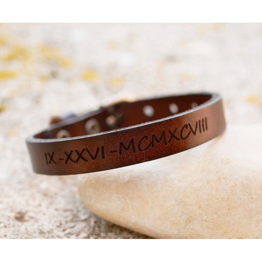 Te personaliseren leren herenarmband donkerbruin met zilveren gesp