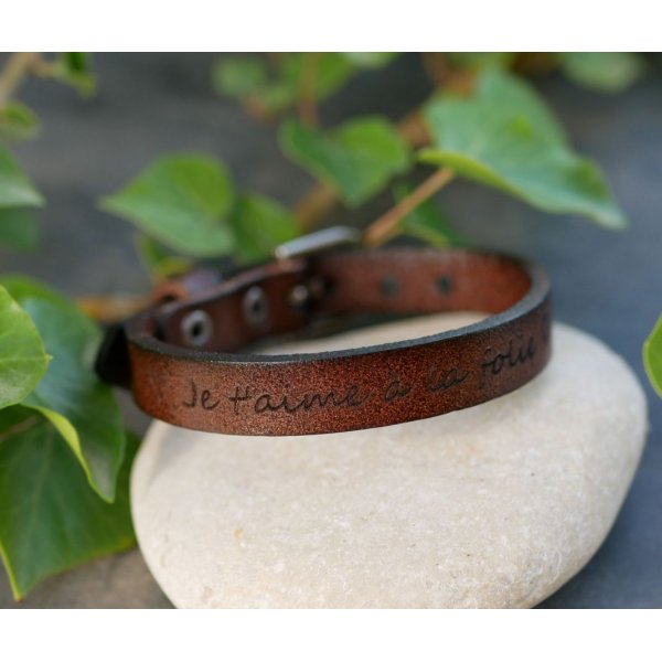 Te personaliseren leren herenarmband donkerbruin met zilveren gesp