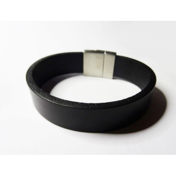 Bracelet Homme en cuir noir magn&eacute;tique &agrave; graver