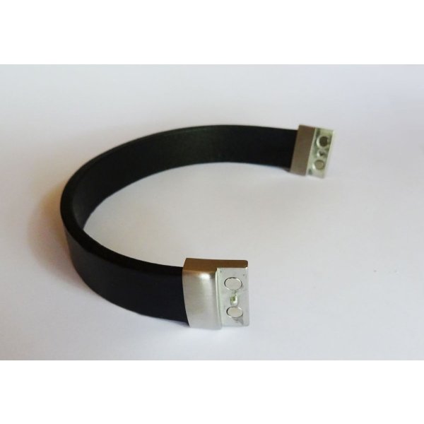 Bracelet Homme en cuir noir magn&eacute;tique &agrave; graver