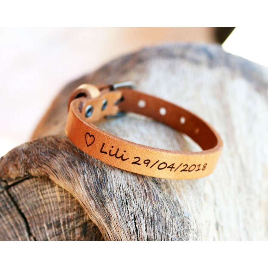 Herenarmband van natuurlijk leder, gegraveerd om te personaliseren 