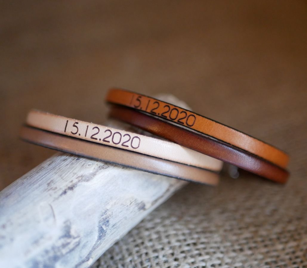 Leren duo-armband voor heren, personaliseerbaar door gravure