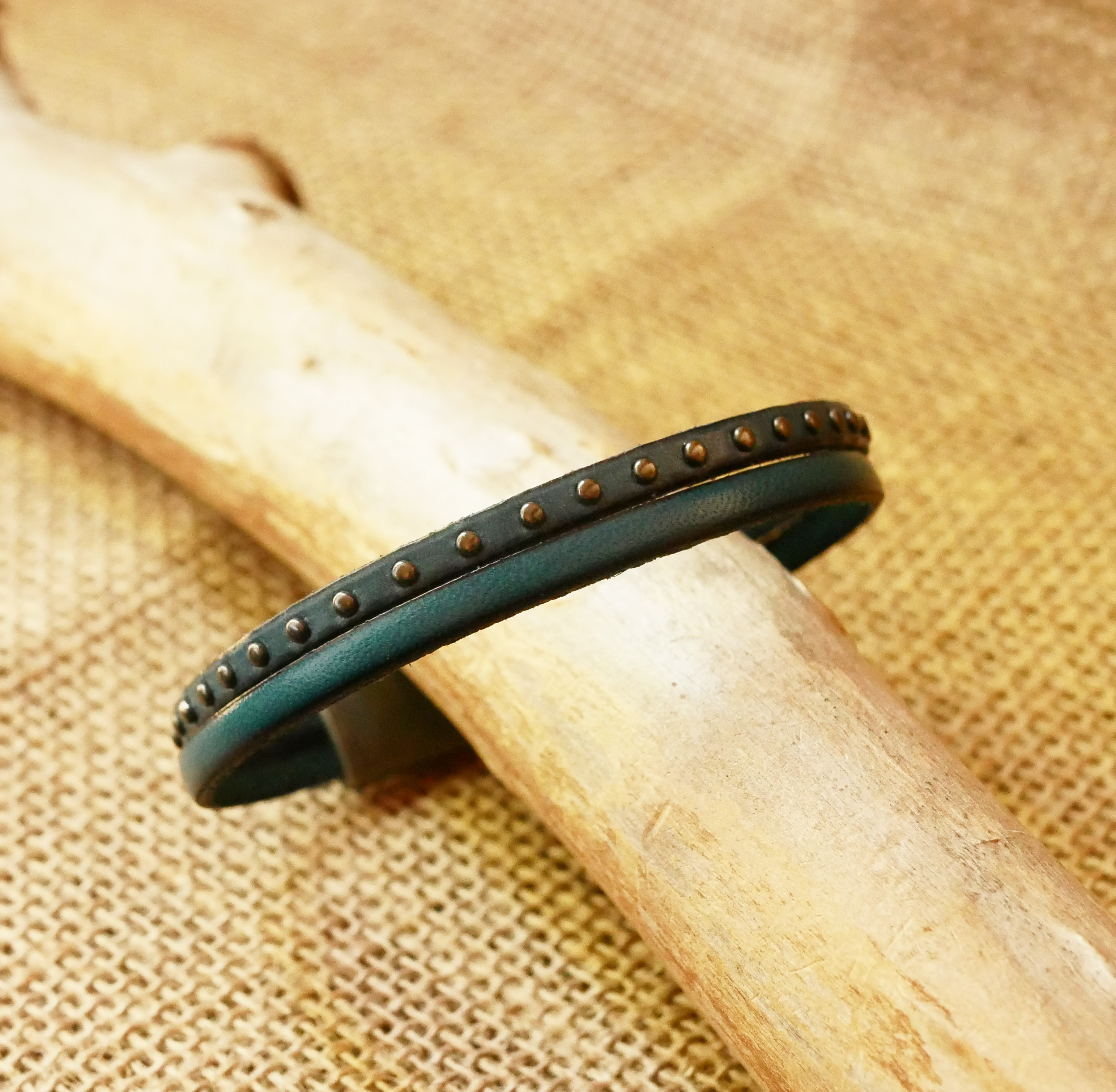 Duoarmband in blauw leer voor heren met studs