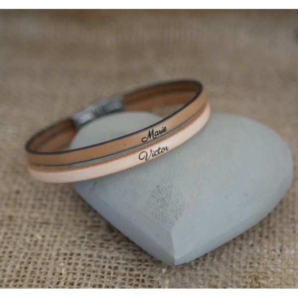 Leren duo-armband voor heren, personaliseerbaar door gravure