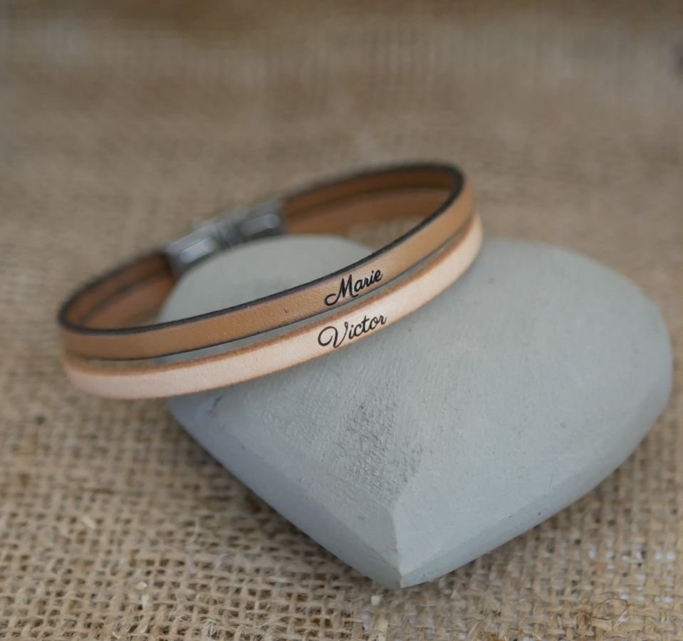 Leren duo-armband voor heren, personaliseerbaar door gravure