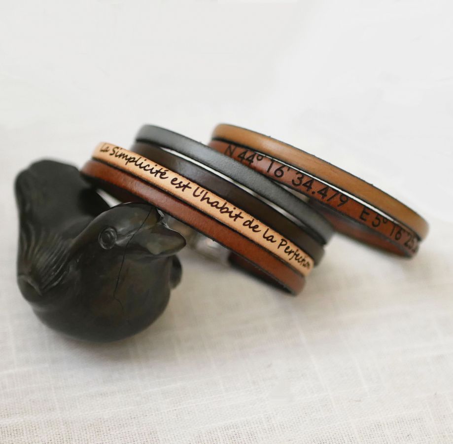 Leren duo-armband voor heren, personaliseerbaar door gravure