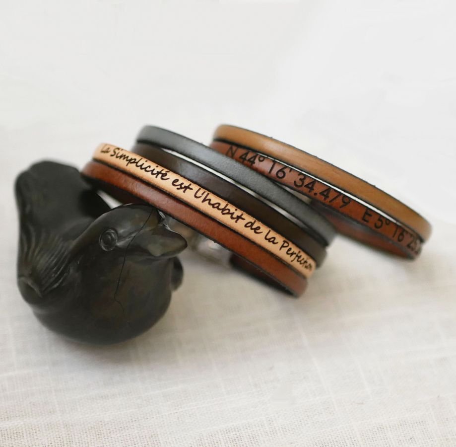Leren duo-armband voor heren, personaliseerbaar door gravure