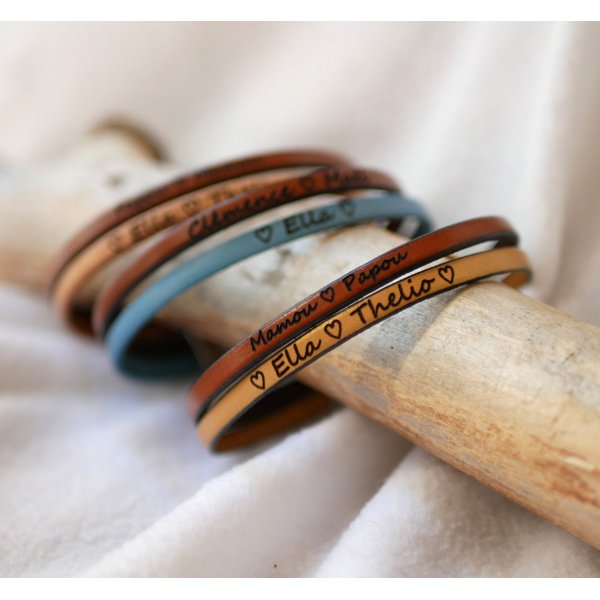 Leren duo-armband voor heren, personaliseerbaar door gravure