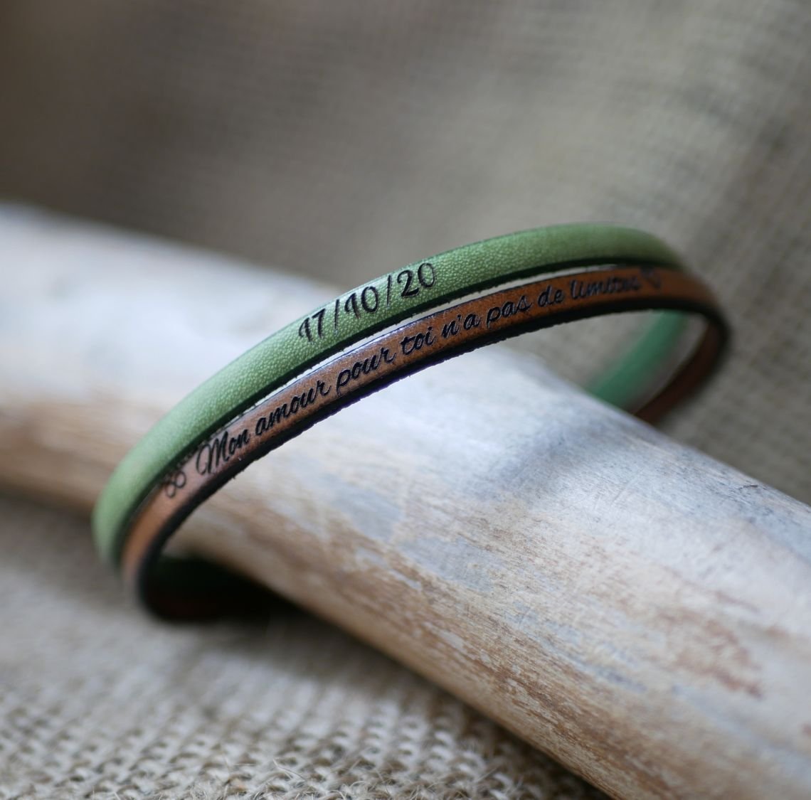 Leren duo-armband voor heren, personaliseerbaar door gravure
