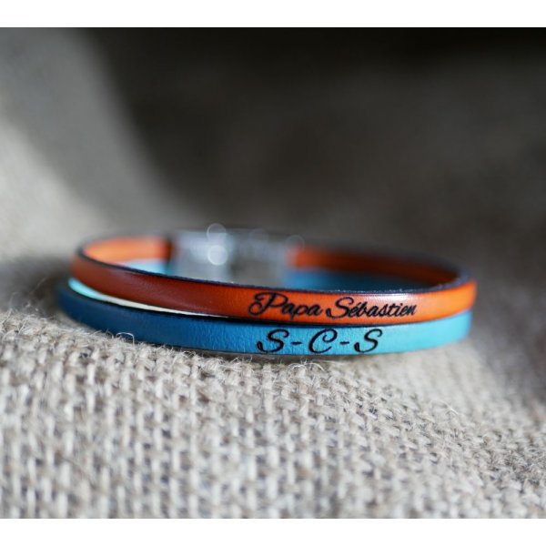 Leren duo-armband voor heren, personaliseerbaar door gravure
