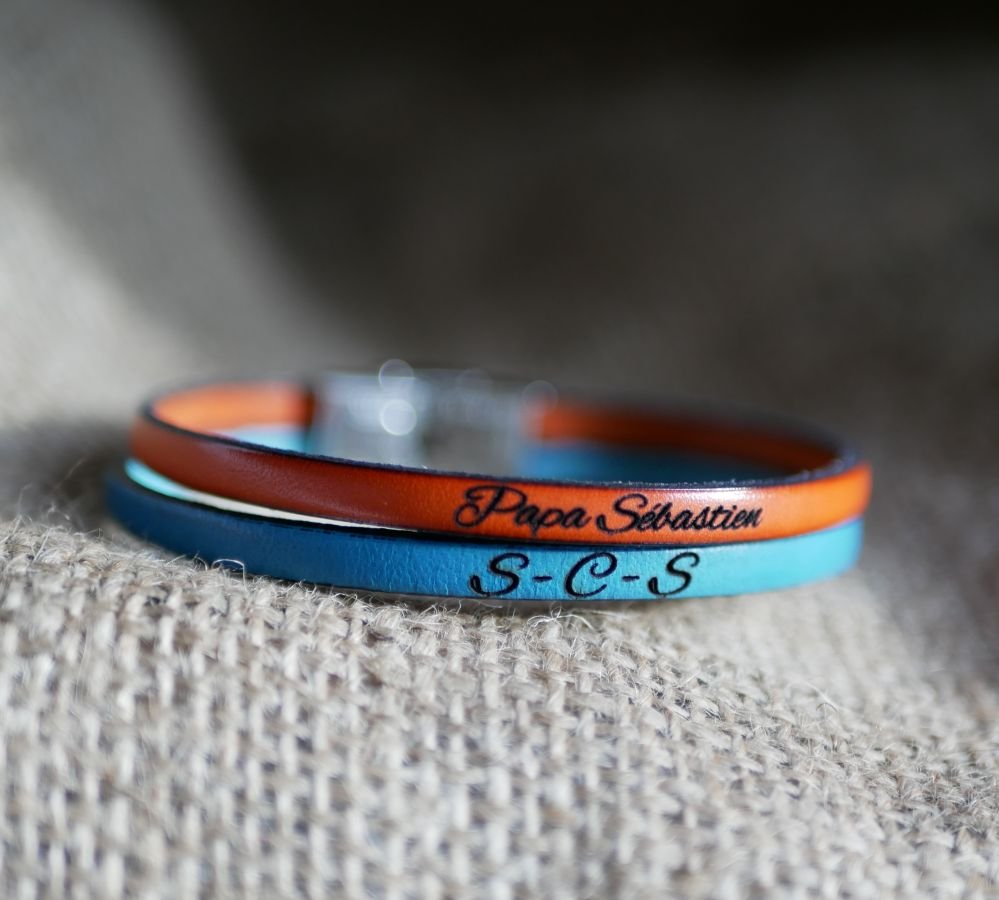 Leren duo-armband voor heren, personaliseerbaar door gravure