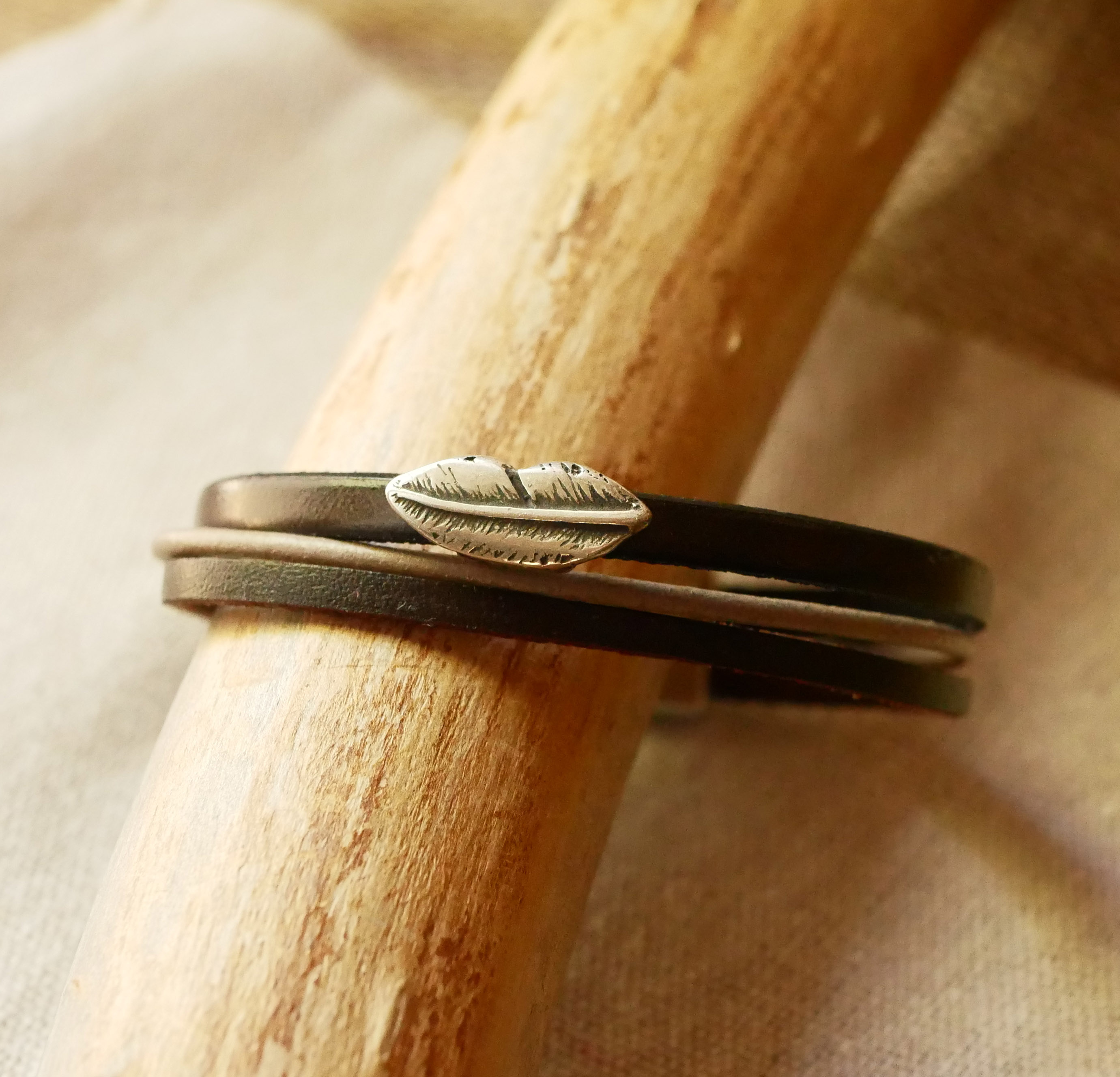 Heren armband manchet trio van vintage bruin leer