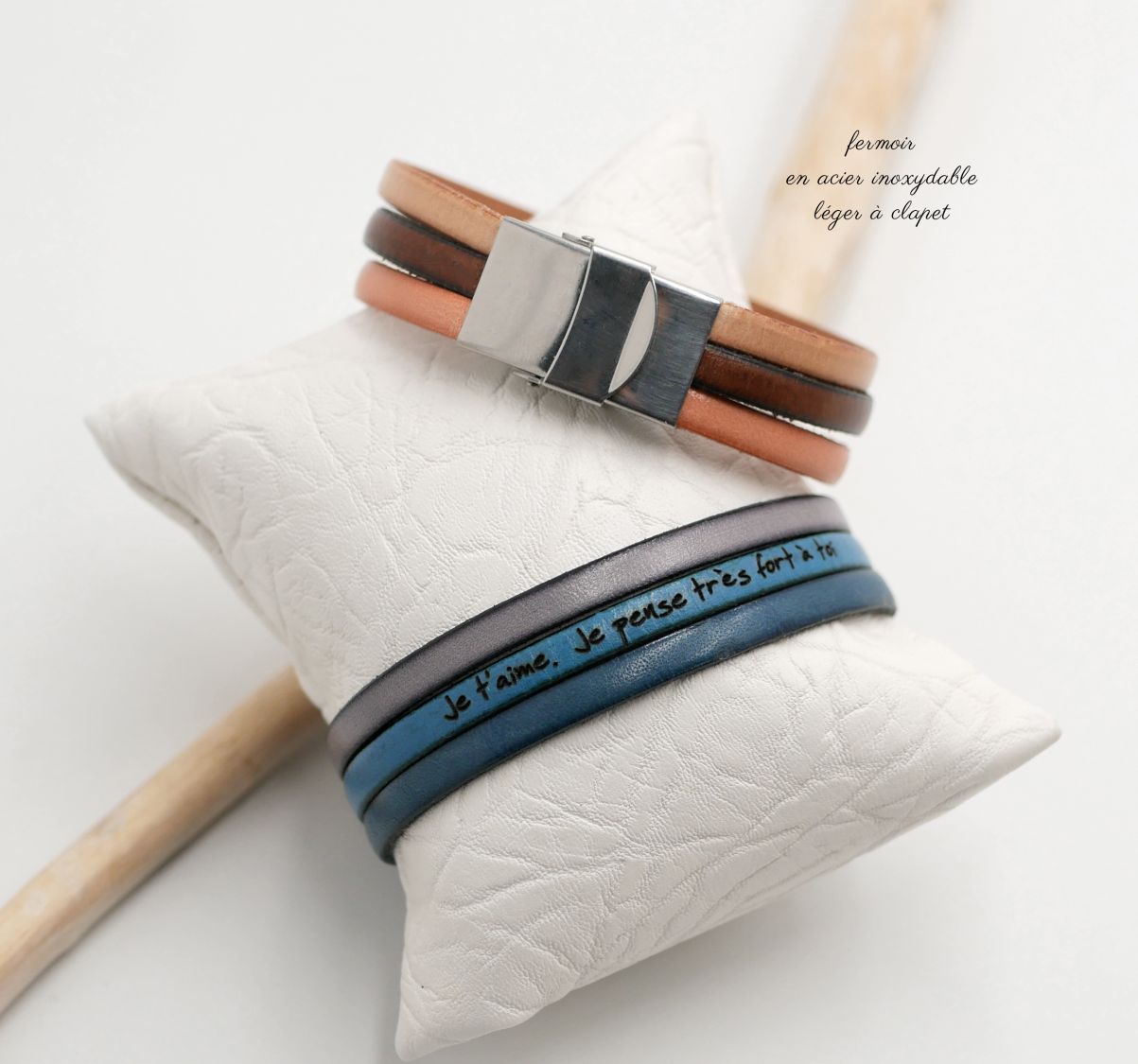 Leren trio manchet armband om te personaliseren 