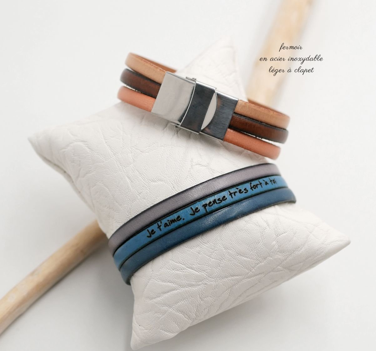 Leren trio manchet armband om te personaliseren 