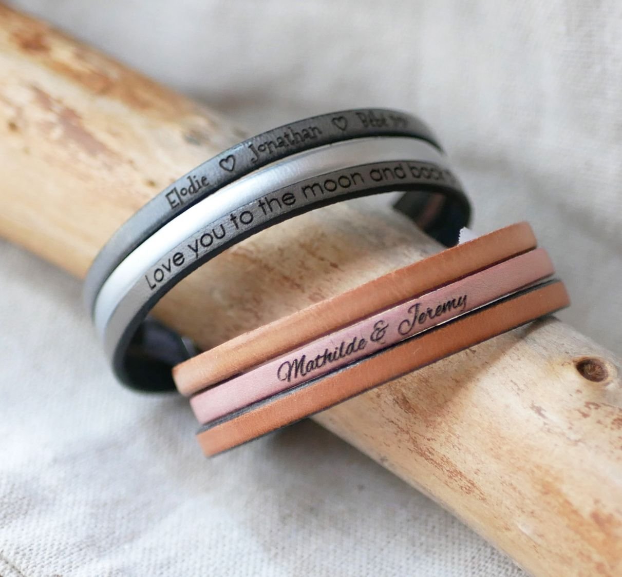 Leren trio manchet armband om te personaliseren 