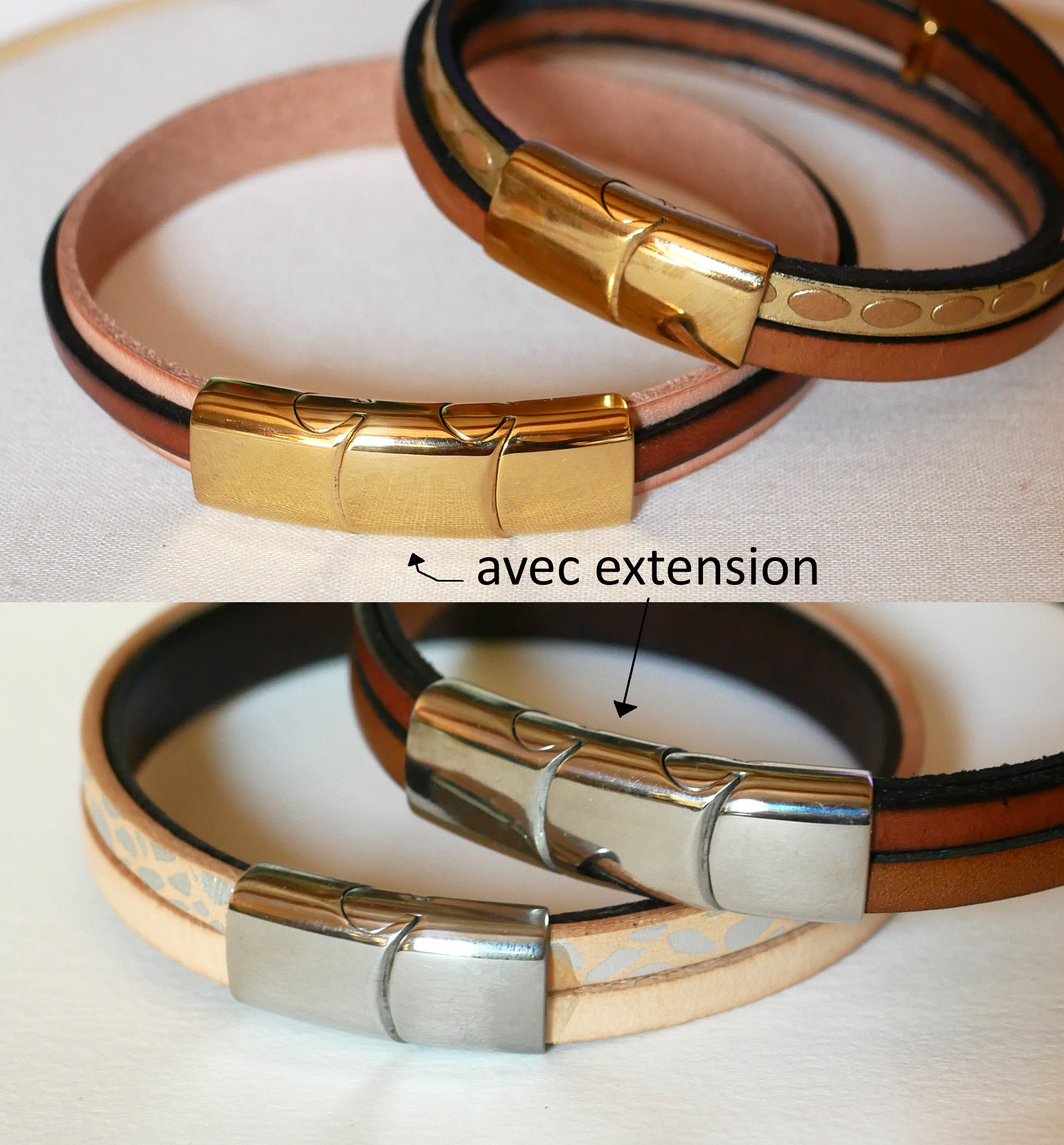 Tweekleurige lederen damesarmband met verborgen gegraveerde boodschap