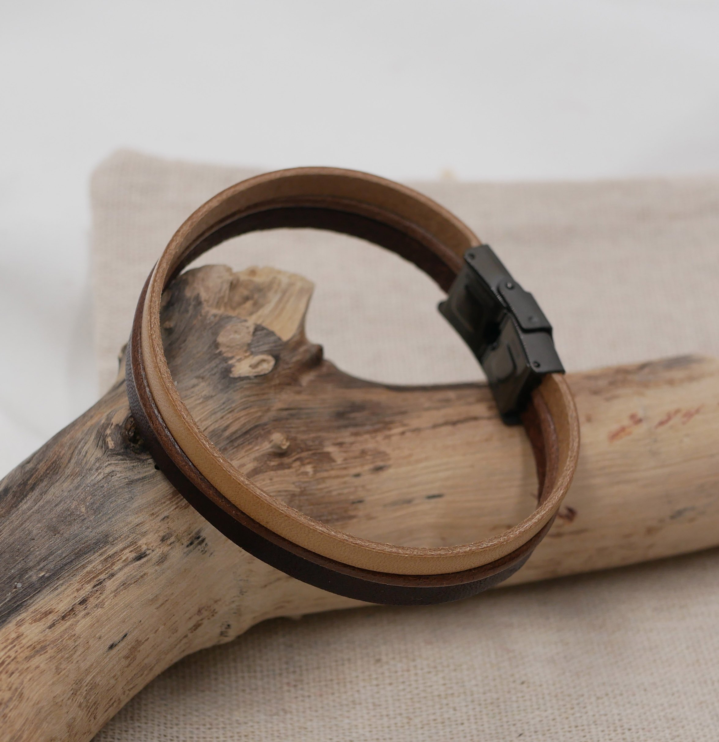 Vintage bruin lederen manchet armband voor mannen, aanpasbaar door gravure 