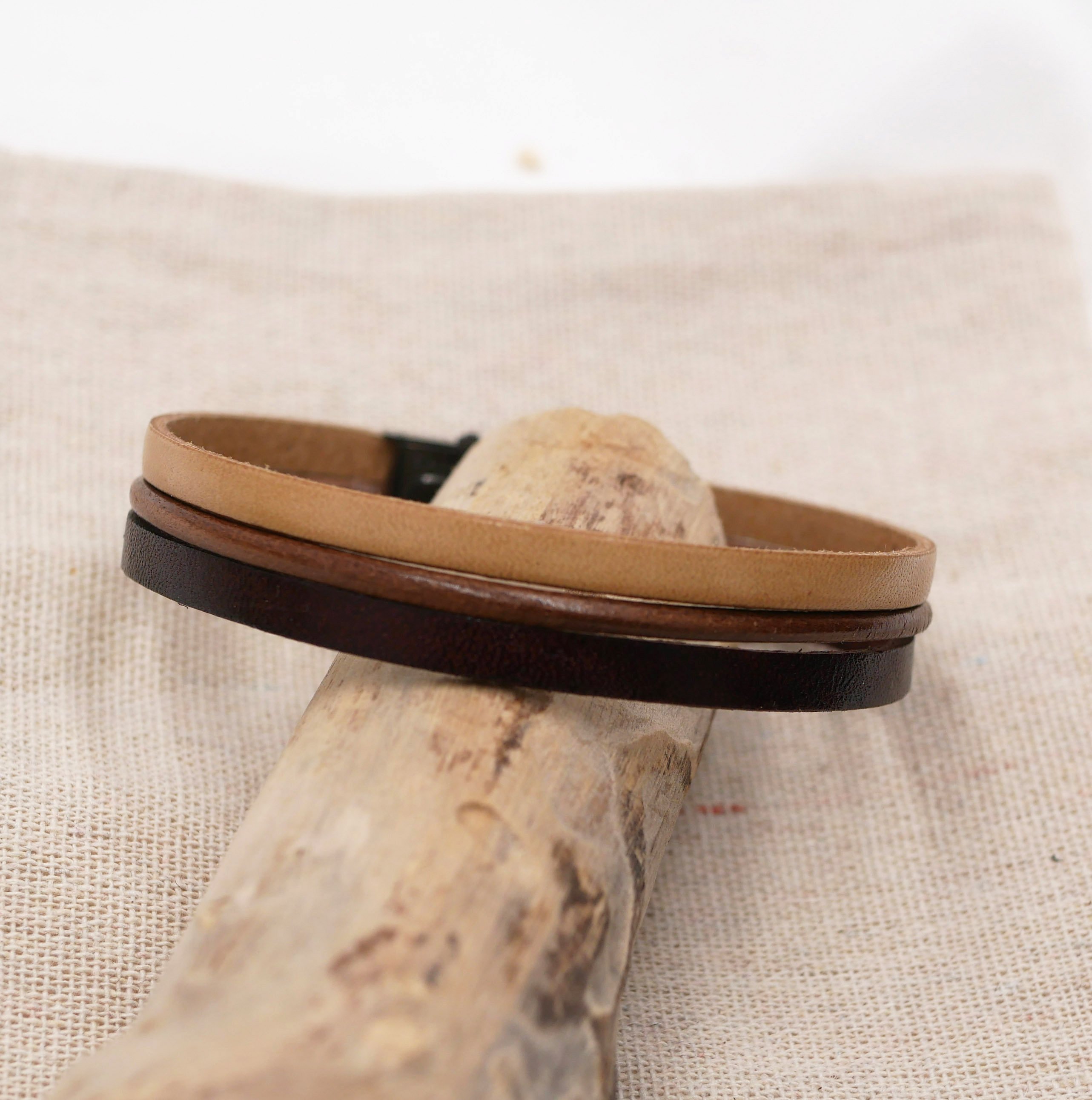 Vintage bruin lederen manchet armband voor mannen, aanpasbaar door gravure 