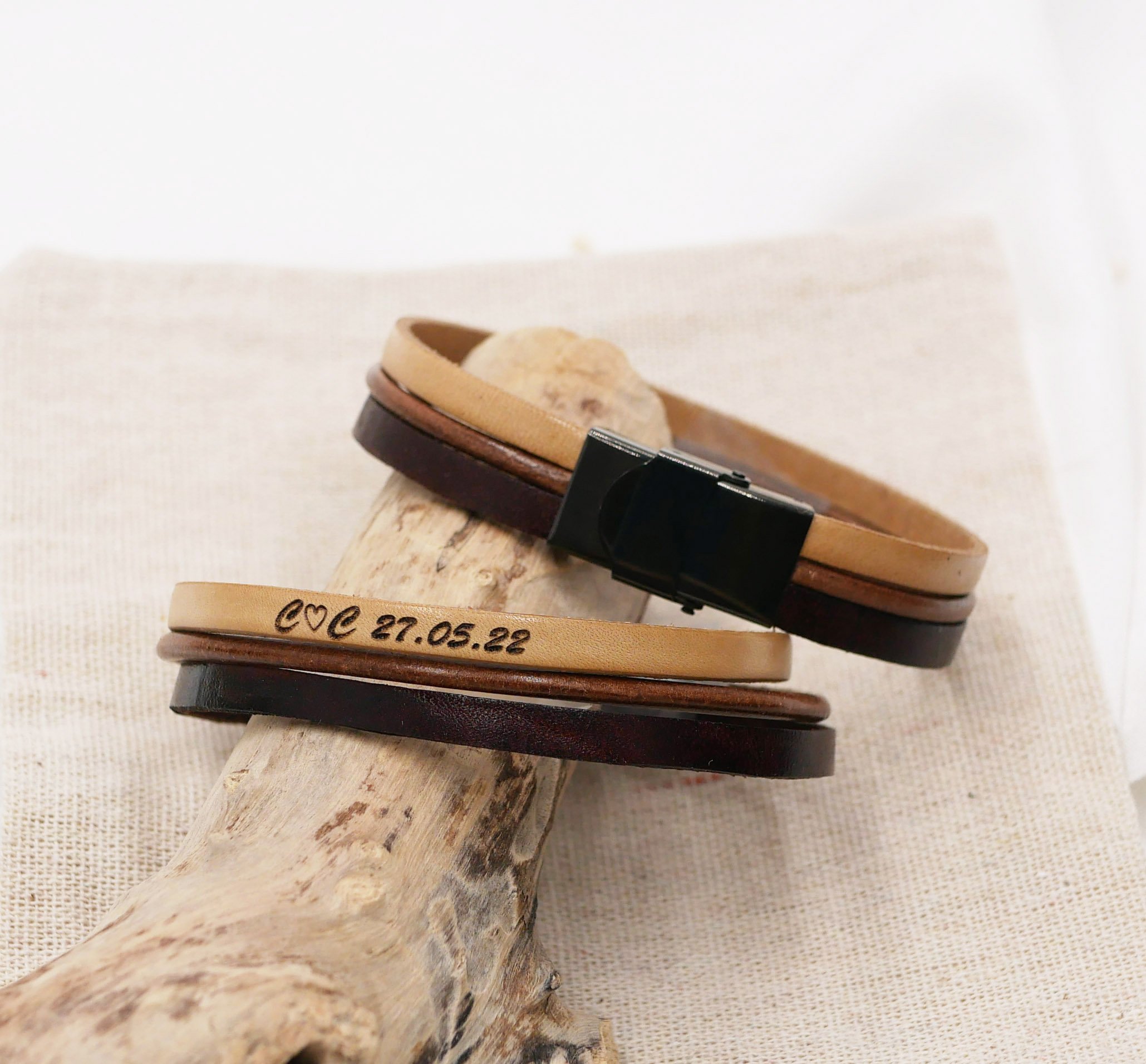 Vintage bruin lederen manchet armband voor mannen, aanpasbaar door gravure 