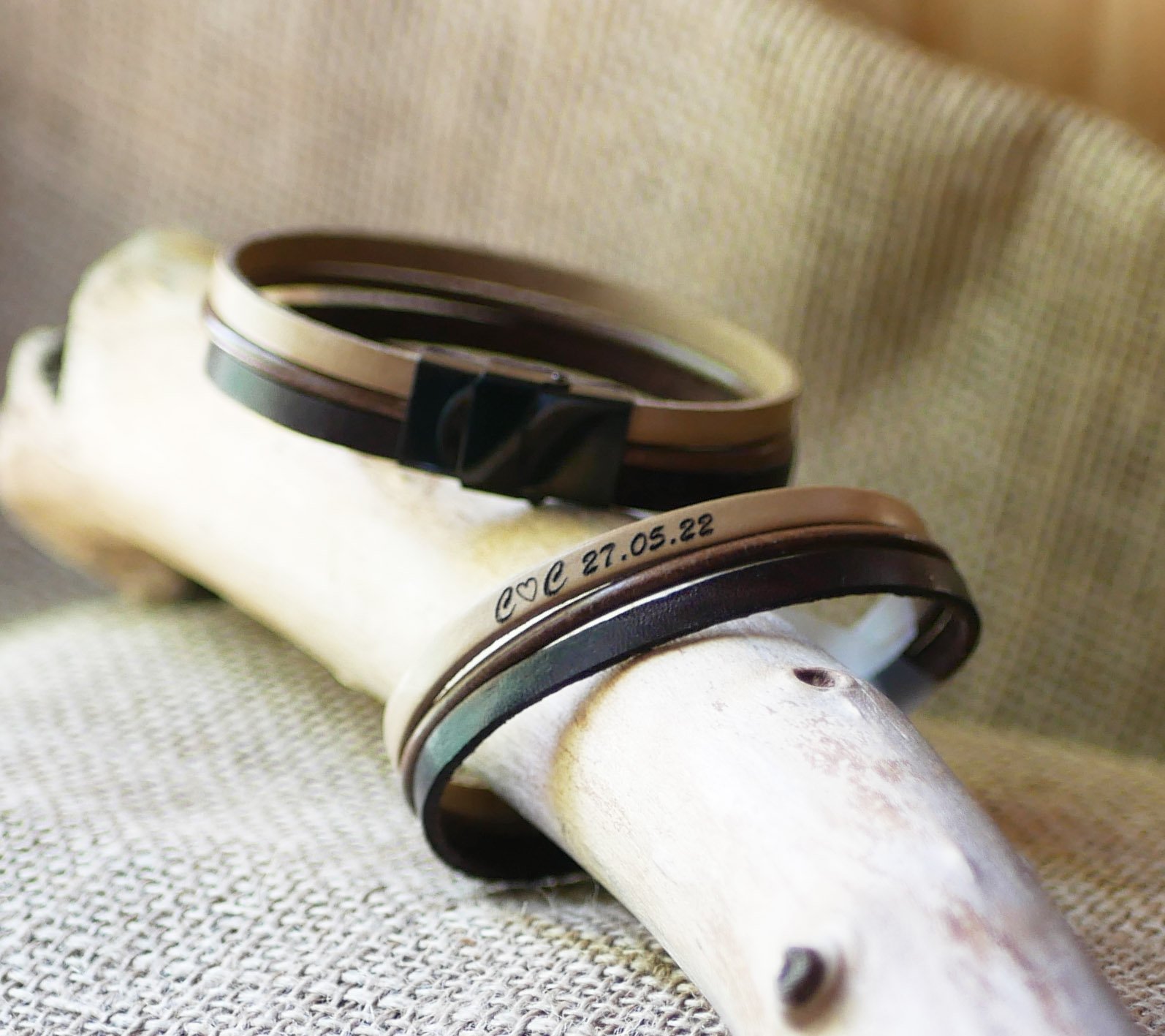 Vintage bruin lederen manchet armband voor mannen, aanpasbaar door gravure 