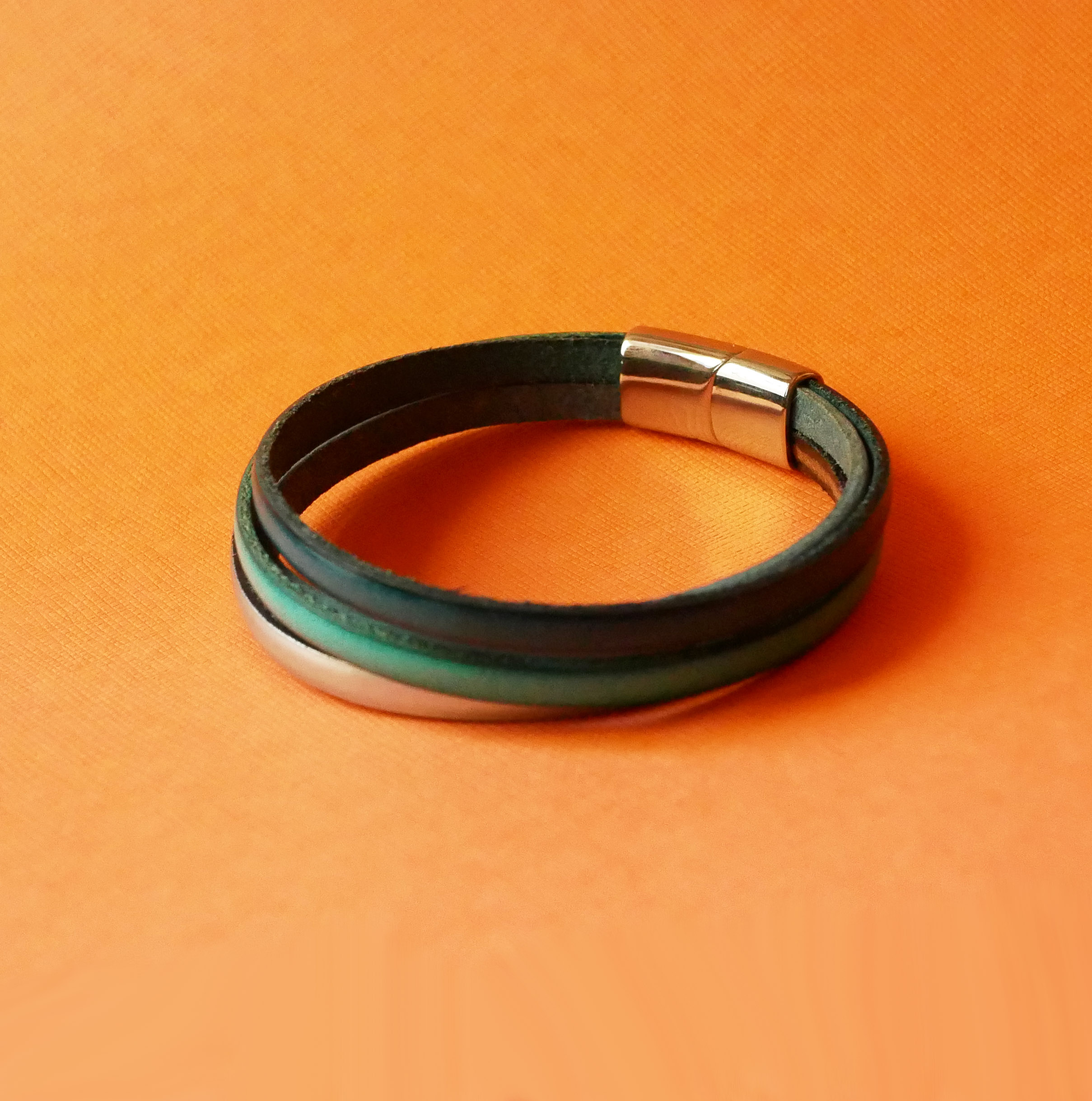 Manchetarmband met 4 turquoise ledersoorten