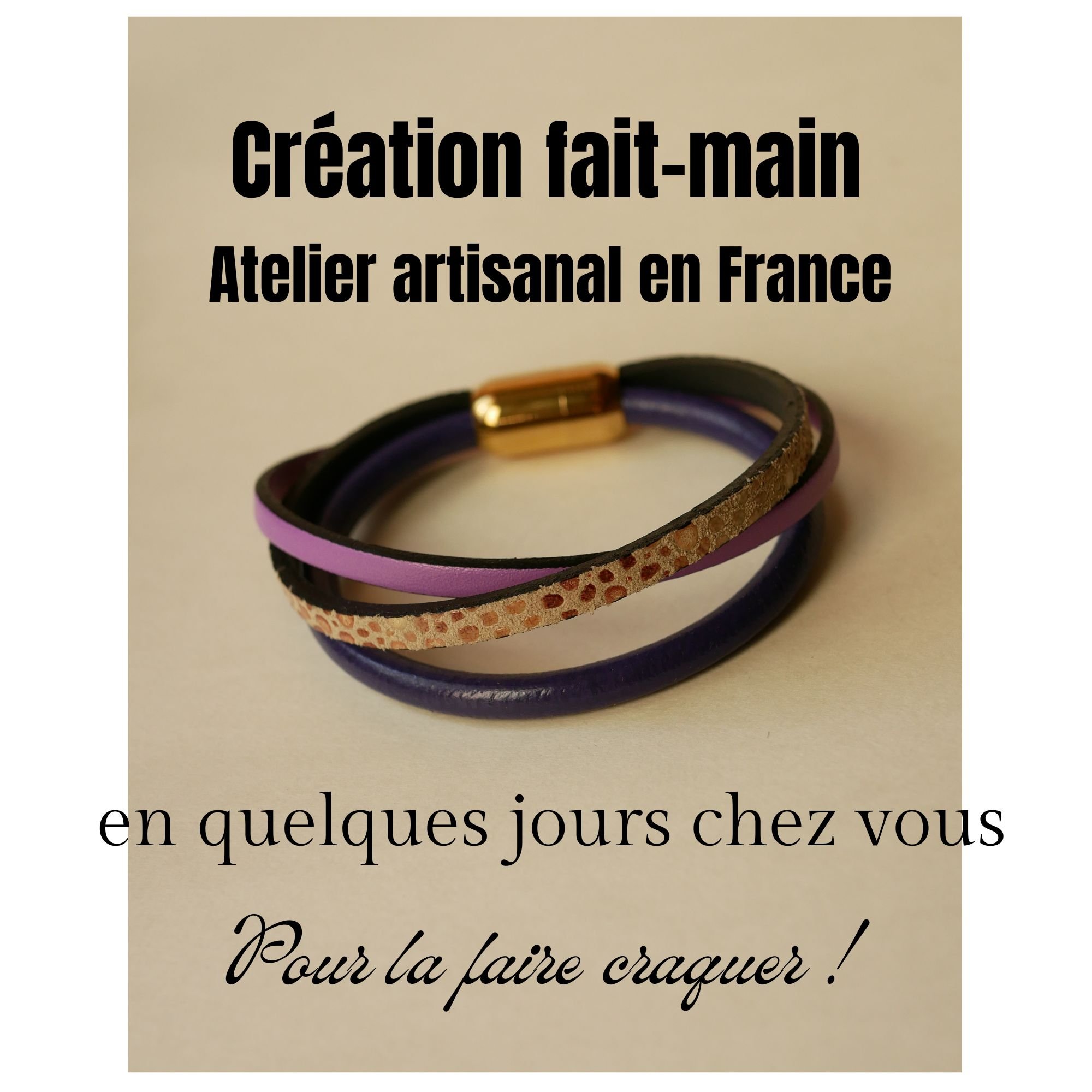 Paarse en gouden dames manchetarmband van meervoudig leer