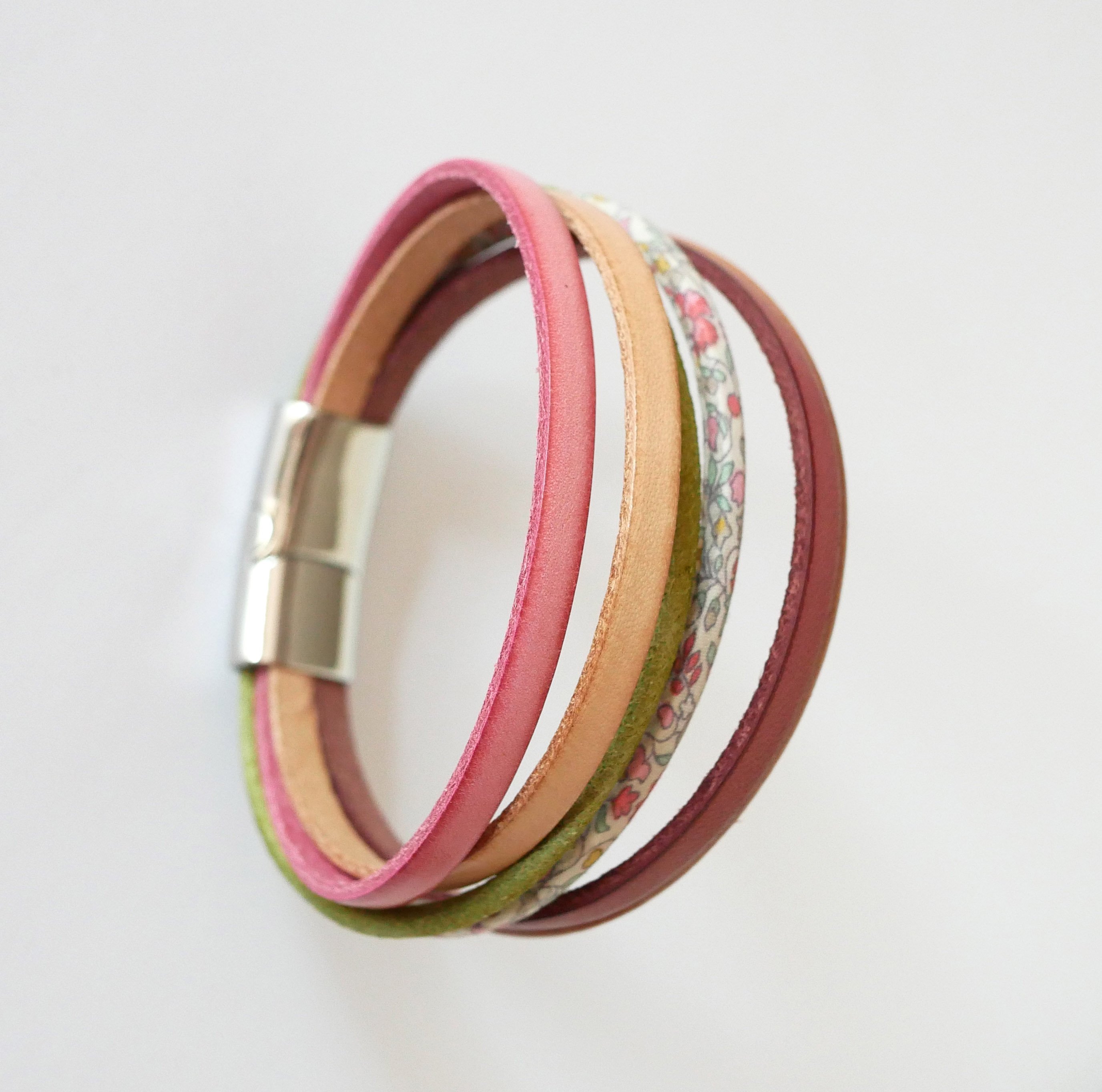 Pastel leer en bloemen Liberty koord manchet armband