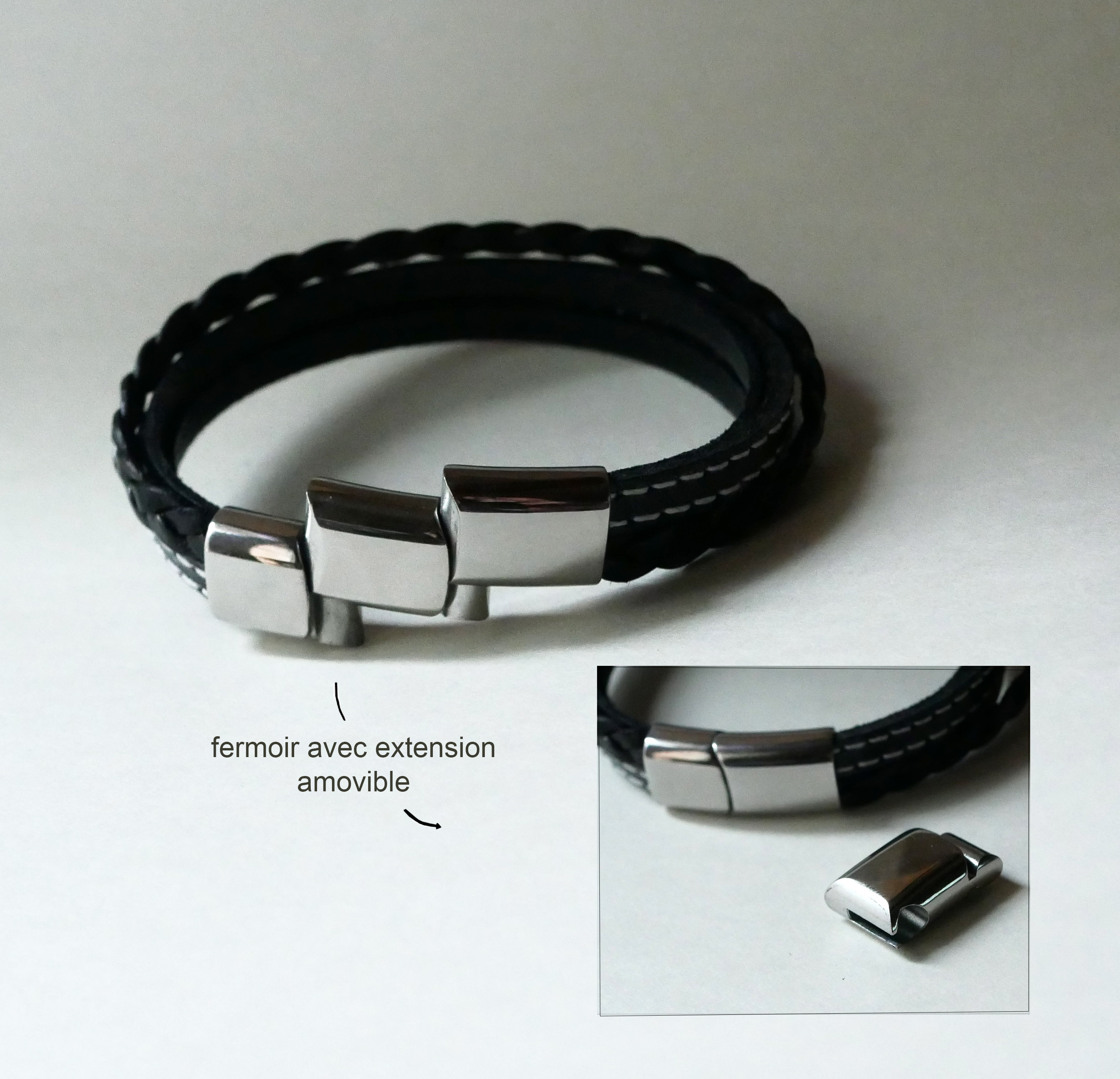 Mannenarmband met meerdere leren manchetten