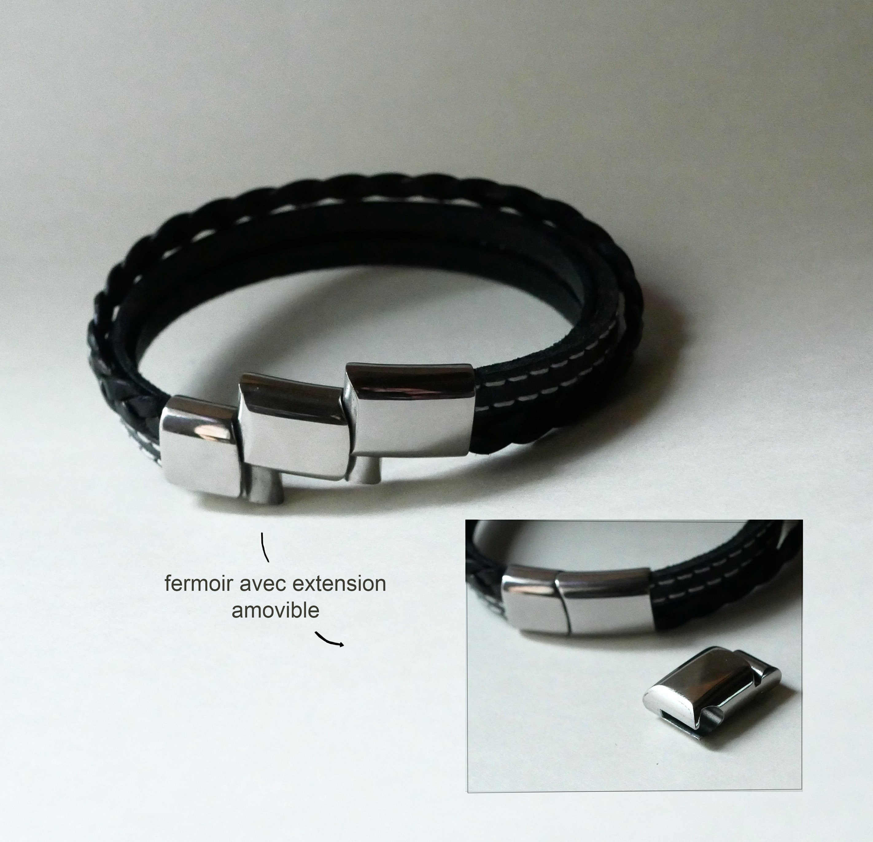 Mannenarmband met meerdere leren manchetten