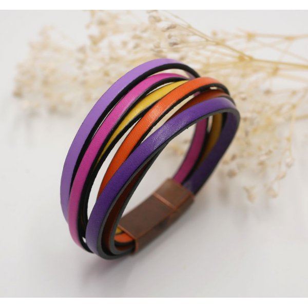 Multi-lederen manchet armband in tonische kleuren